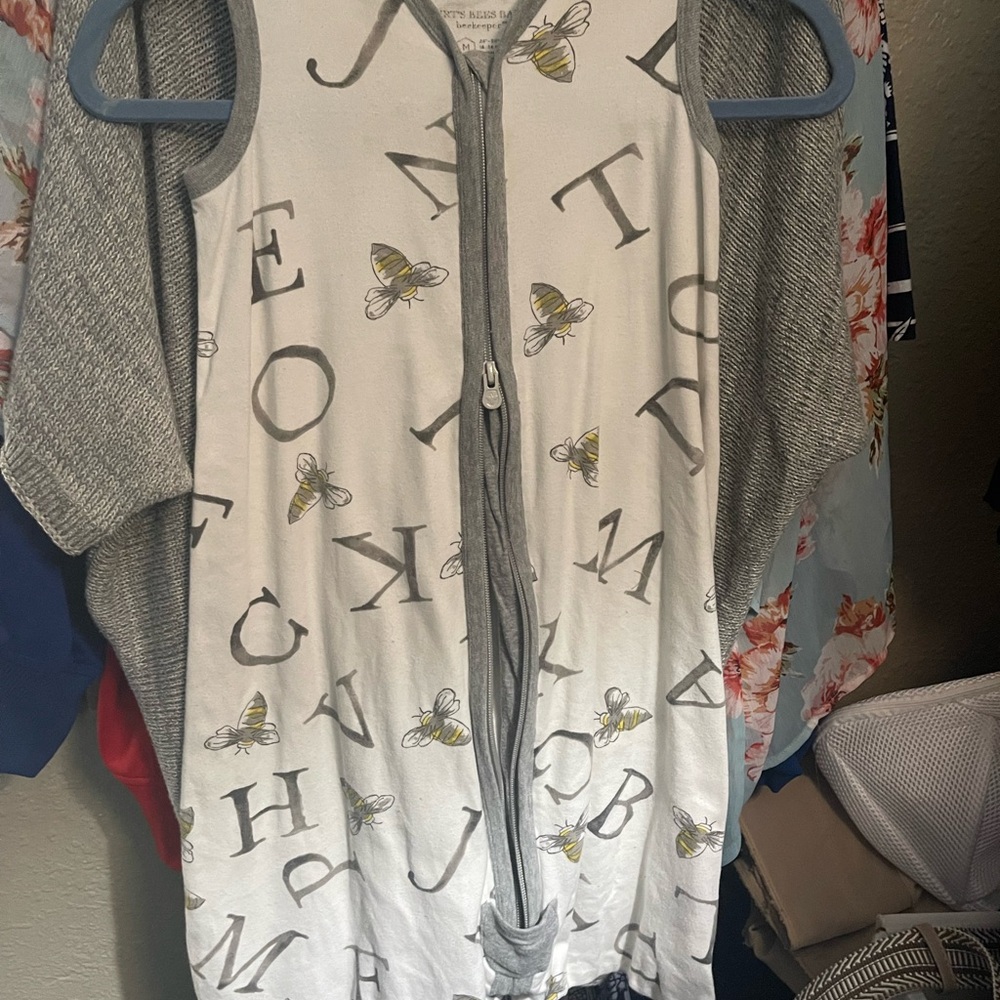 Burt's Bees Baby Gray and White Zip-Up Top